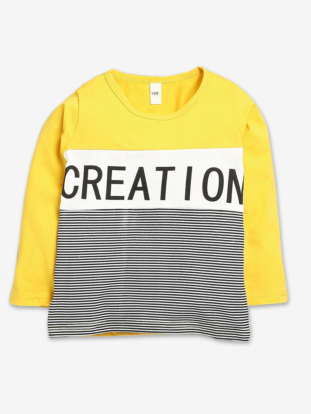 

Hopscotch Boys Yellow & Black Cotton Typography Printed T-shirt