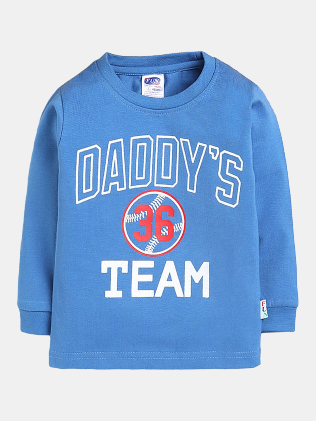 

Hopscotch Boys Blue & White Cotton Typography Printed T-shirt