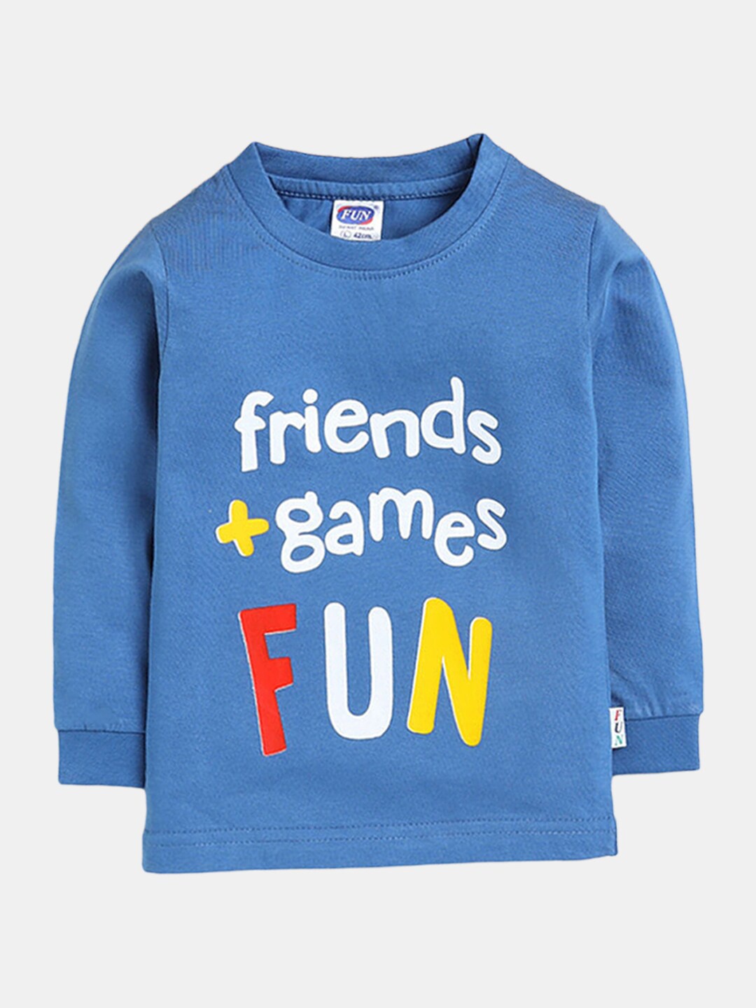 

Hopscotch Boys Blue Typography Printed Cotton T-shirt