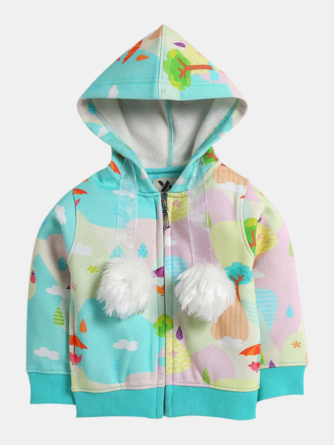 

Hopscotch Girls Blue Printed Hooded Sweatshirt