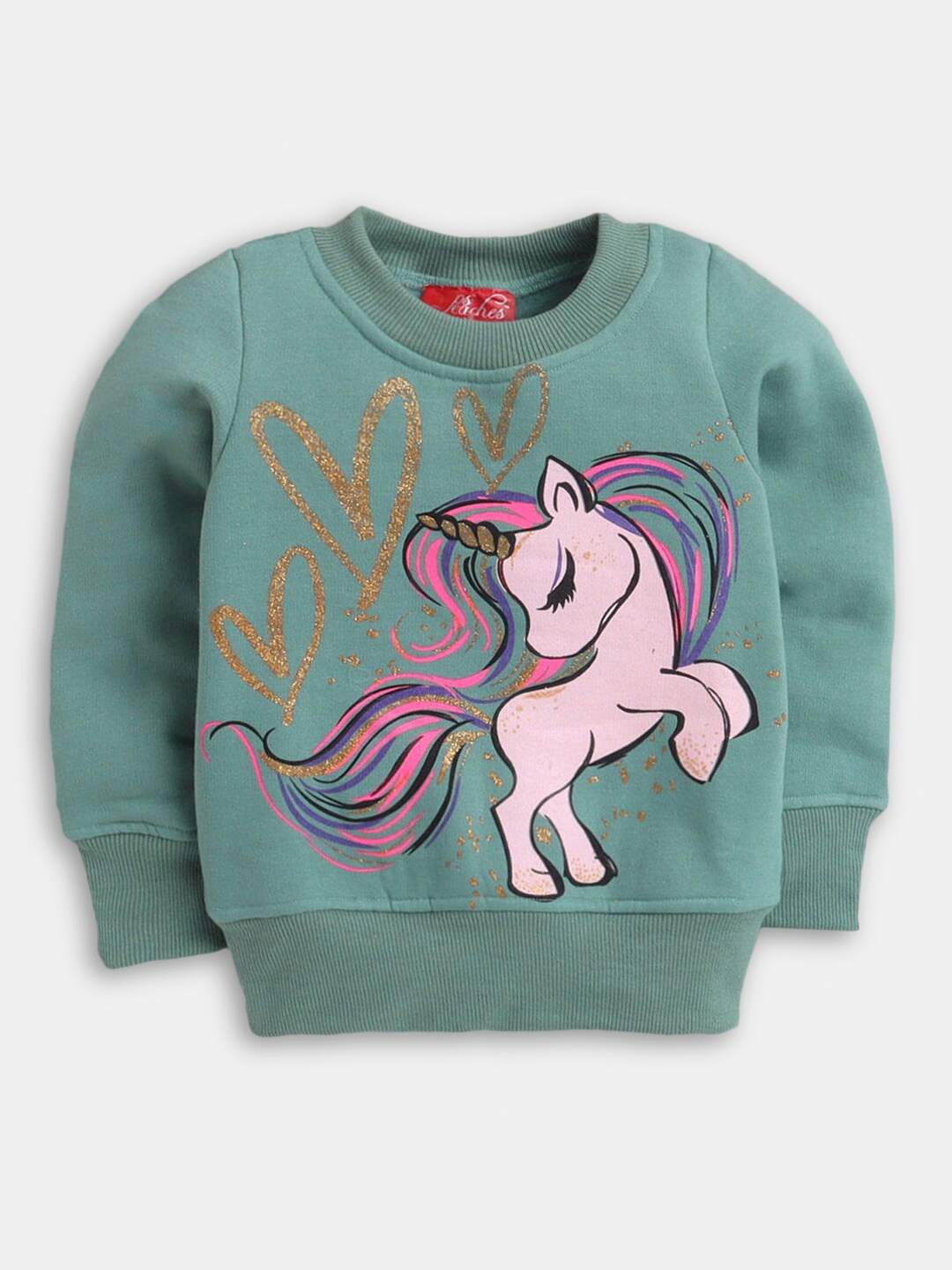 

Hopscotch Girls Sea Green Printed Sweatshirt