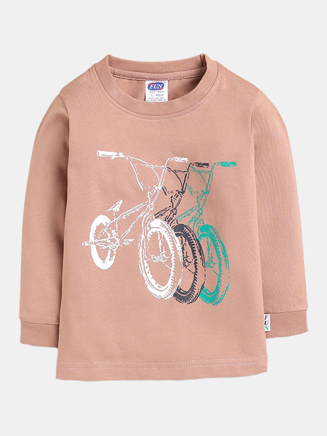 

Hopscotch Boys Beige Printed Pure Cotton T-shirt