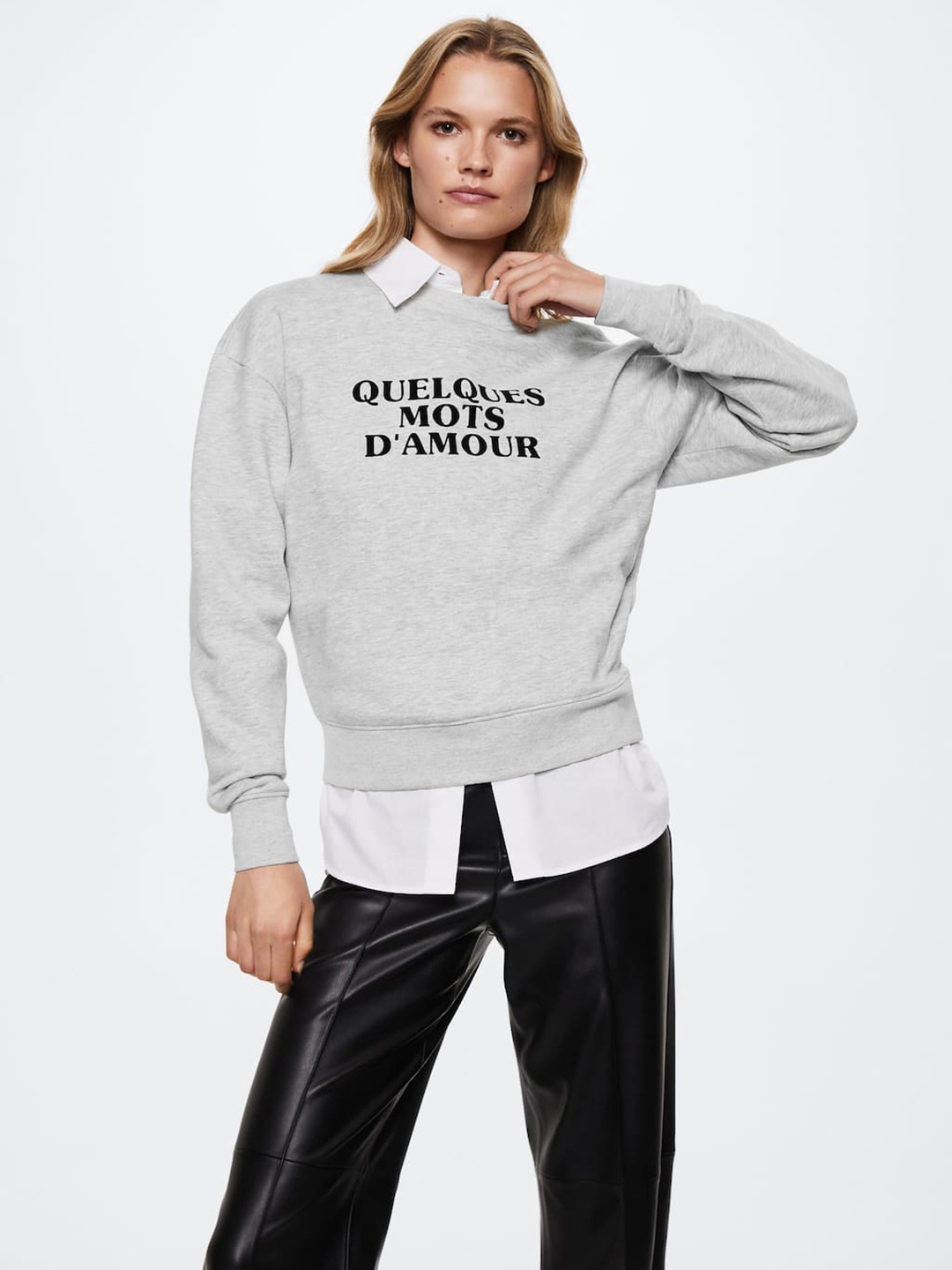 

MANGO Women Grey Melange Printed Sustainable Sweatshirt