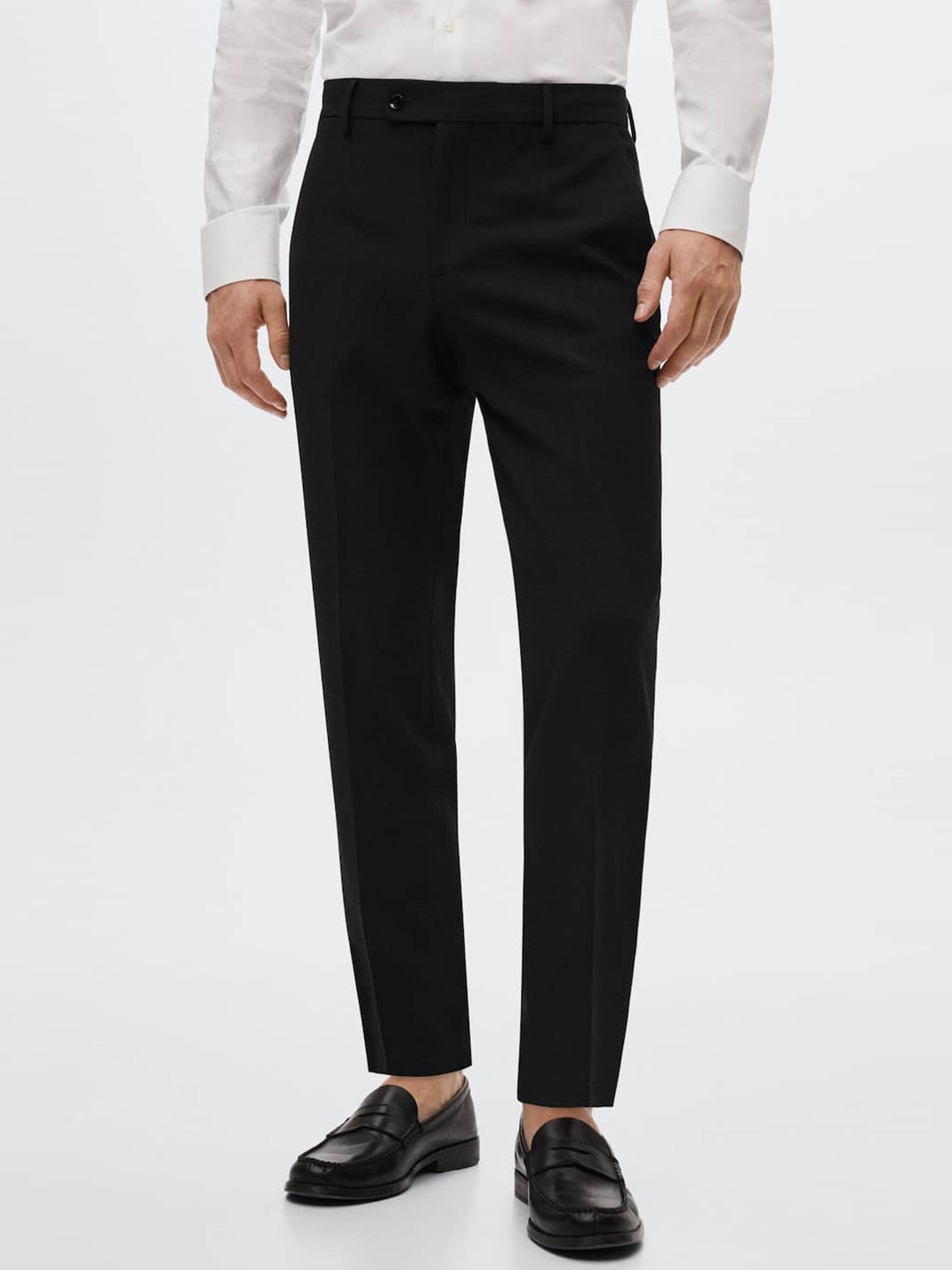 

MANGO MAN Men Black Regular Woven Trousers