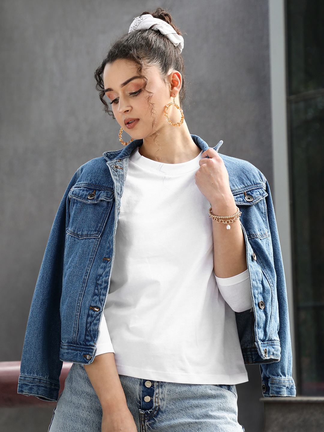 

MANGO Women White Solid Pure Cotton T-shirt
