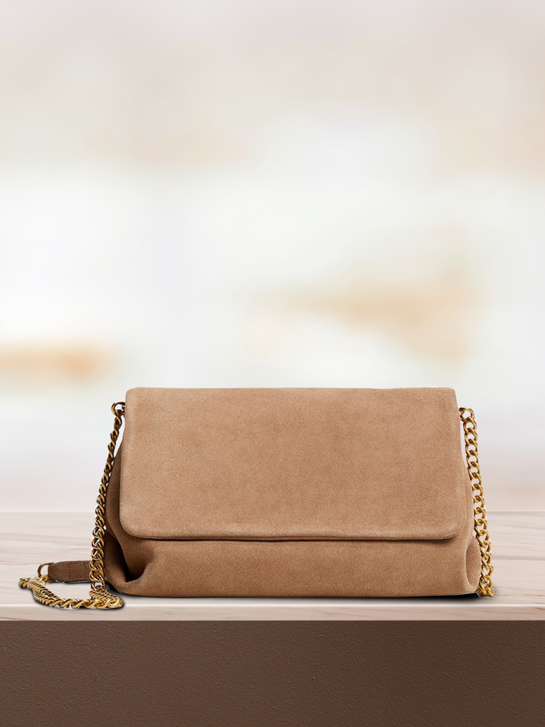 

MANGO Beige Solid Leather Structured Sustainable Sling Bag