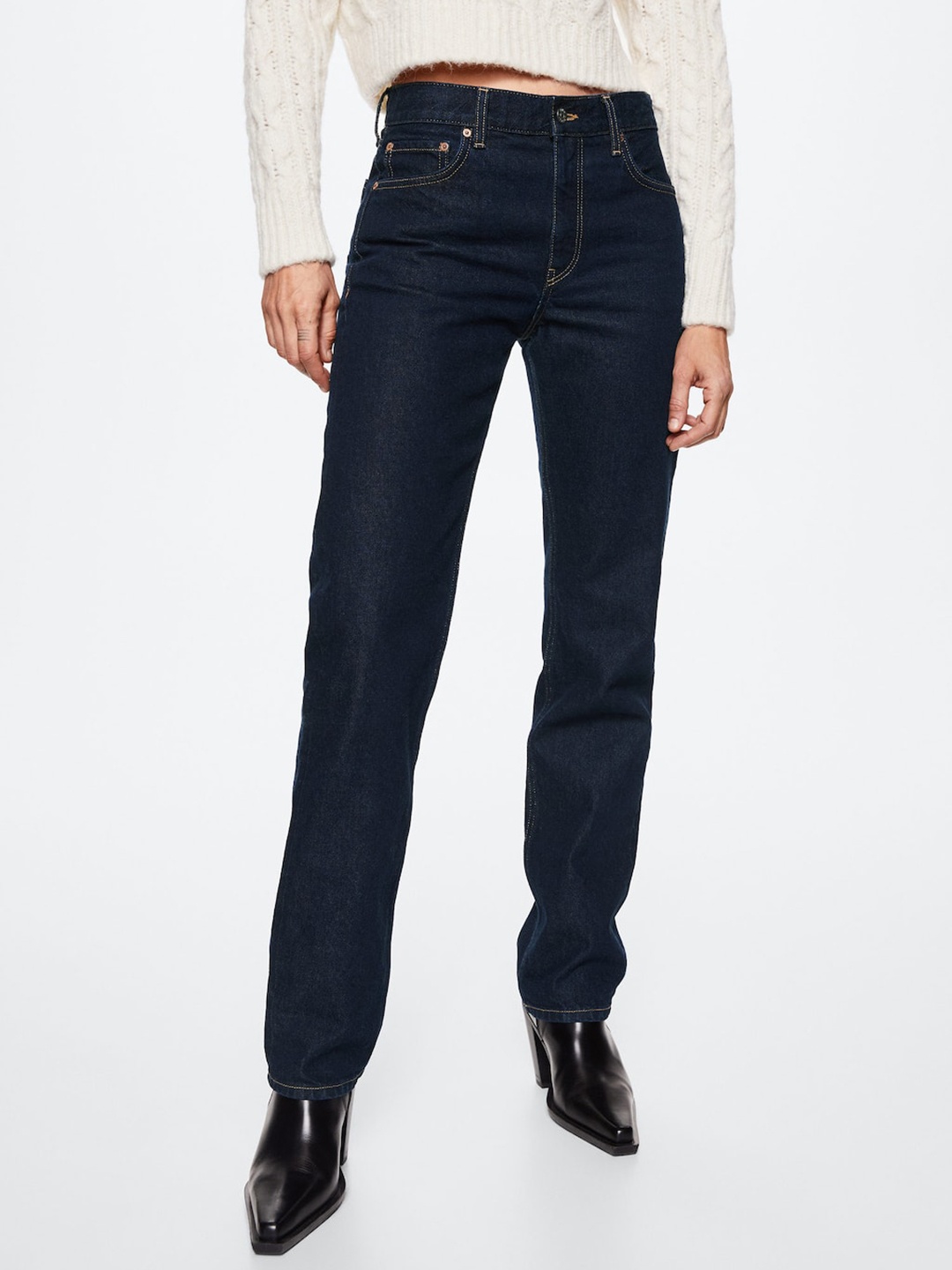 

MANGO Women Navy Blue Straight Fit Jeans