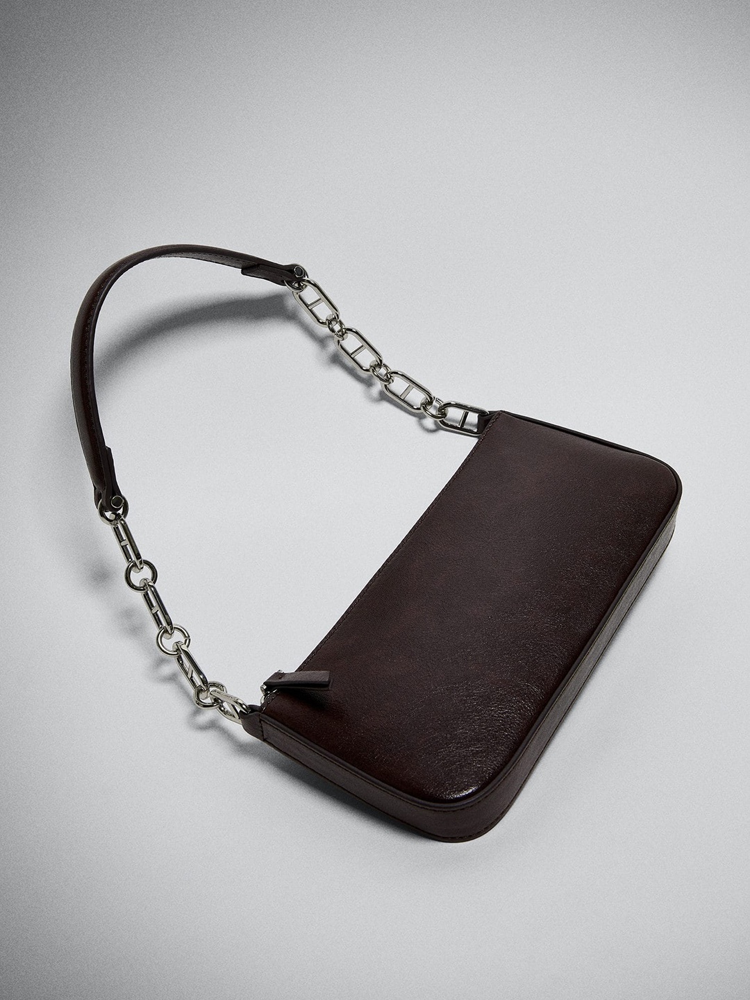

MANGO Women Coffee Brown Solid Structured Baguette Bag