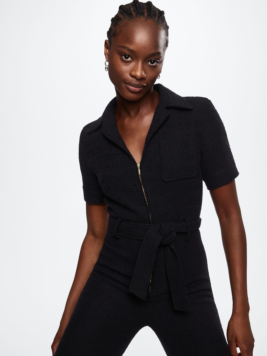 

MANGO Black Tweed Straight Fit Sustainable Basic Jumpsuit