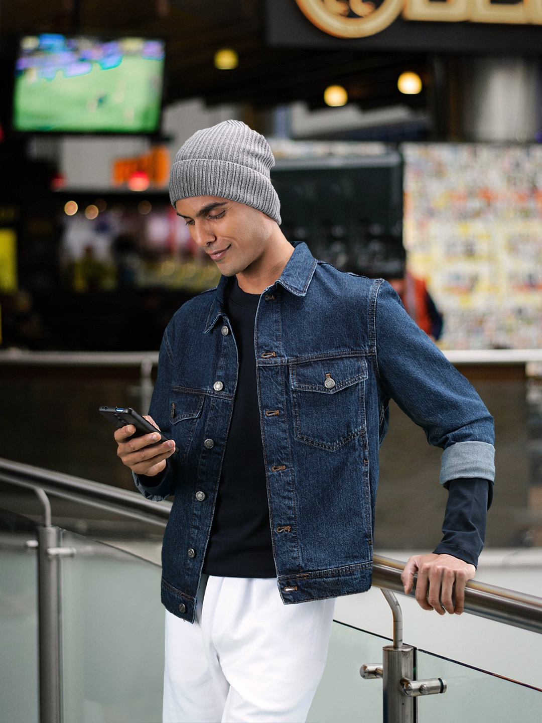 

MANGO MAN Men Navy Blue Solid Pure Cotton Sustainable Denim Jacket