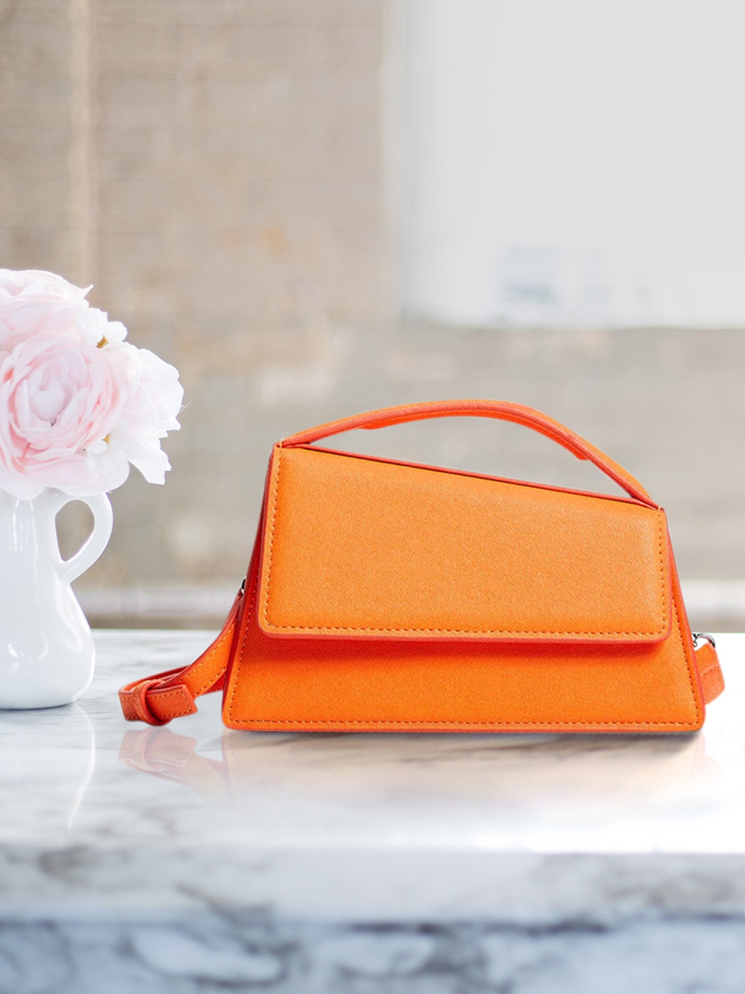 

MANGO Orange Solid Structured Satchel