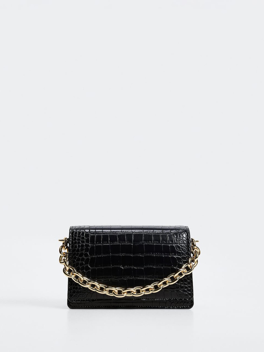 

MANGO Black Croc Textured Structured Sling Bag