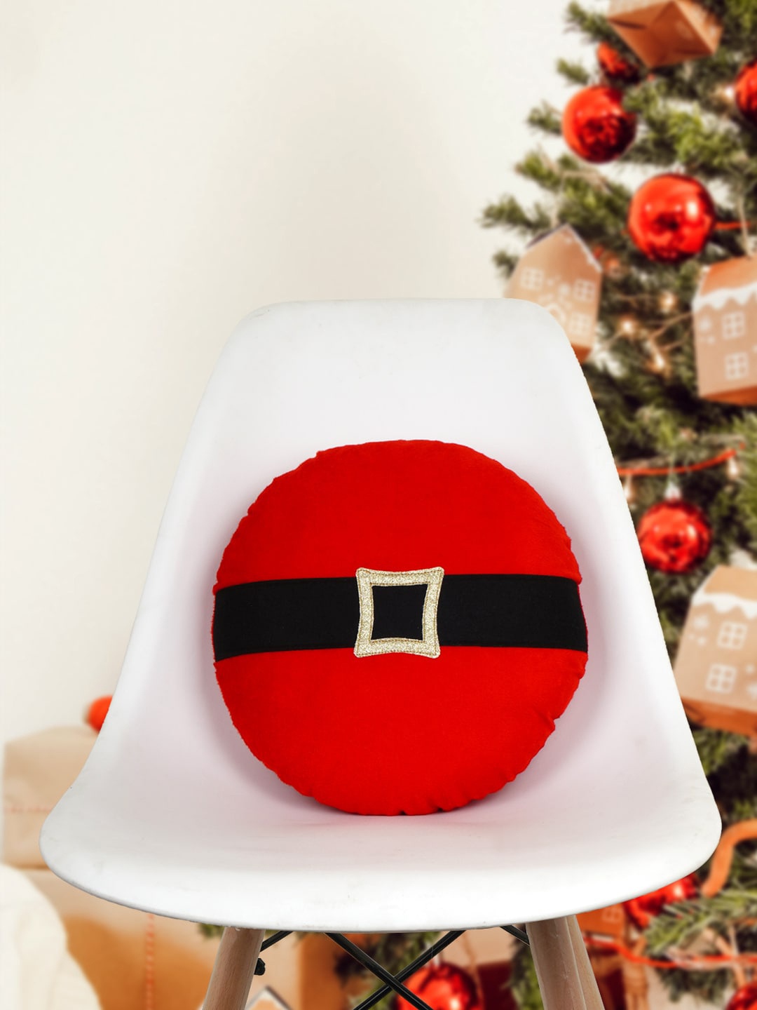 Crazy Corner Red Self Design Christmas Cushion