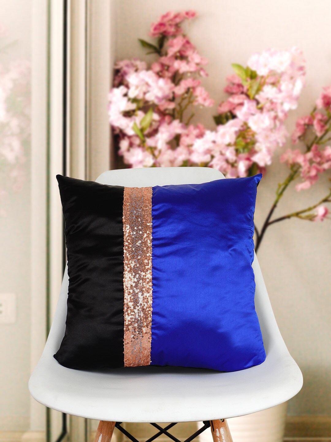 

Crazy Corner Blue & Black Embellished Cotton Square Cushion