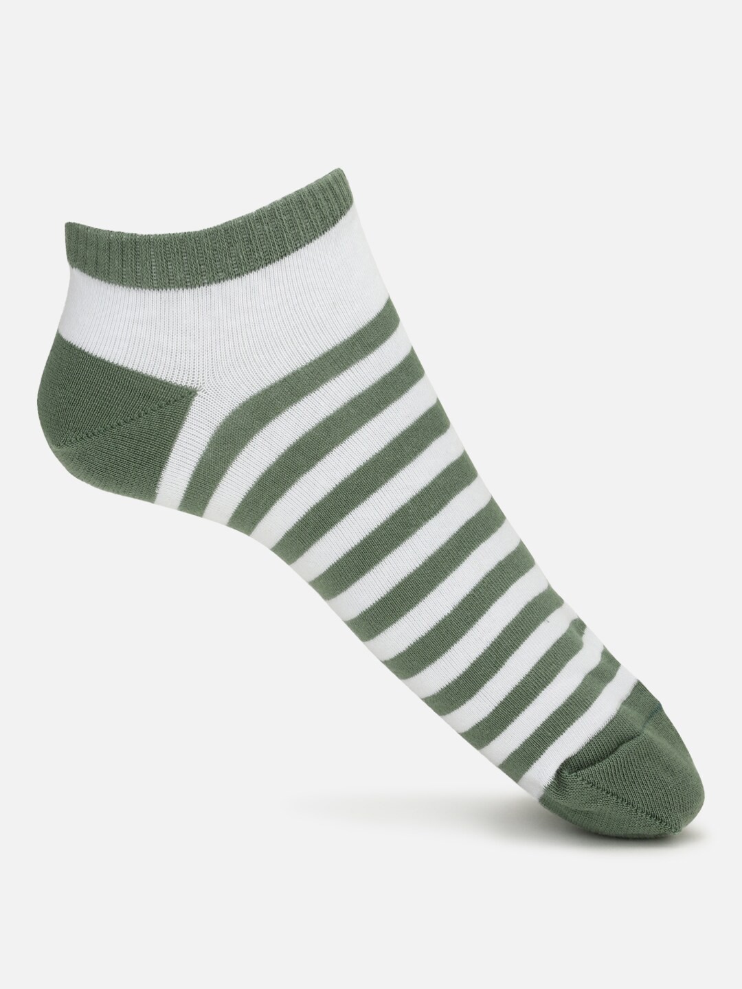 

FOREVER 21 Olive & White Striped Cotton Ankle-Length Socks