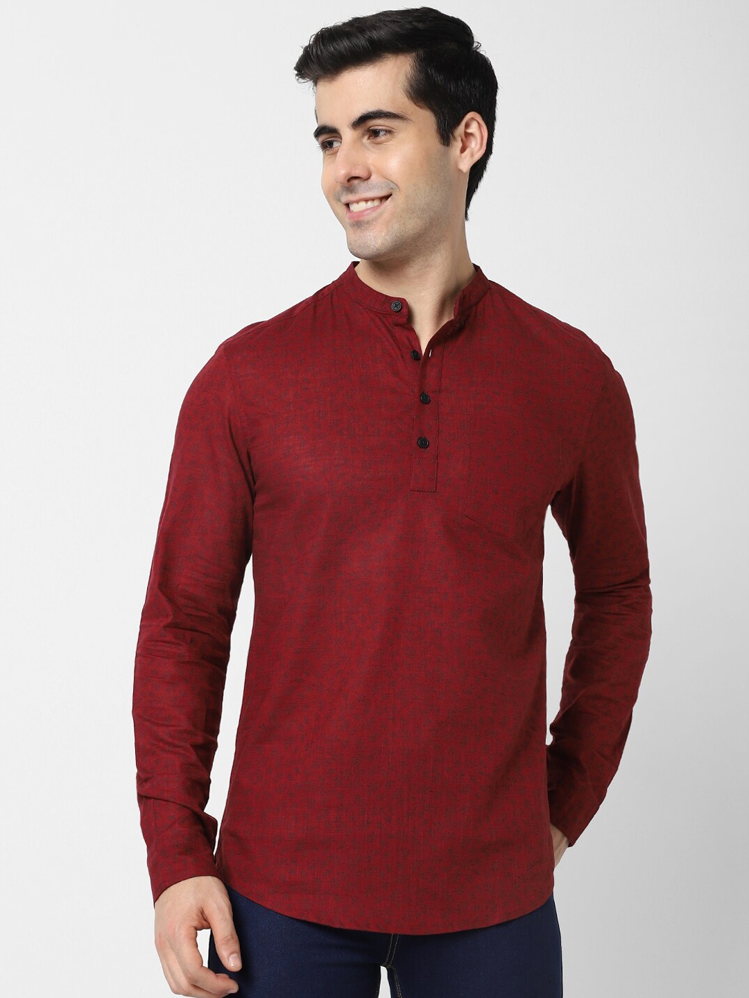 

VASTRADO Men Maroon Printed Long Sleeves Cotton Kurta