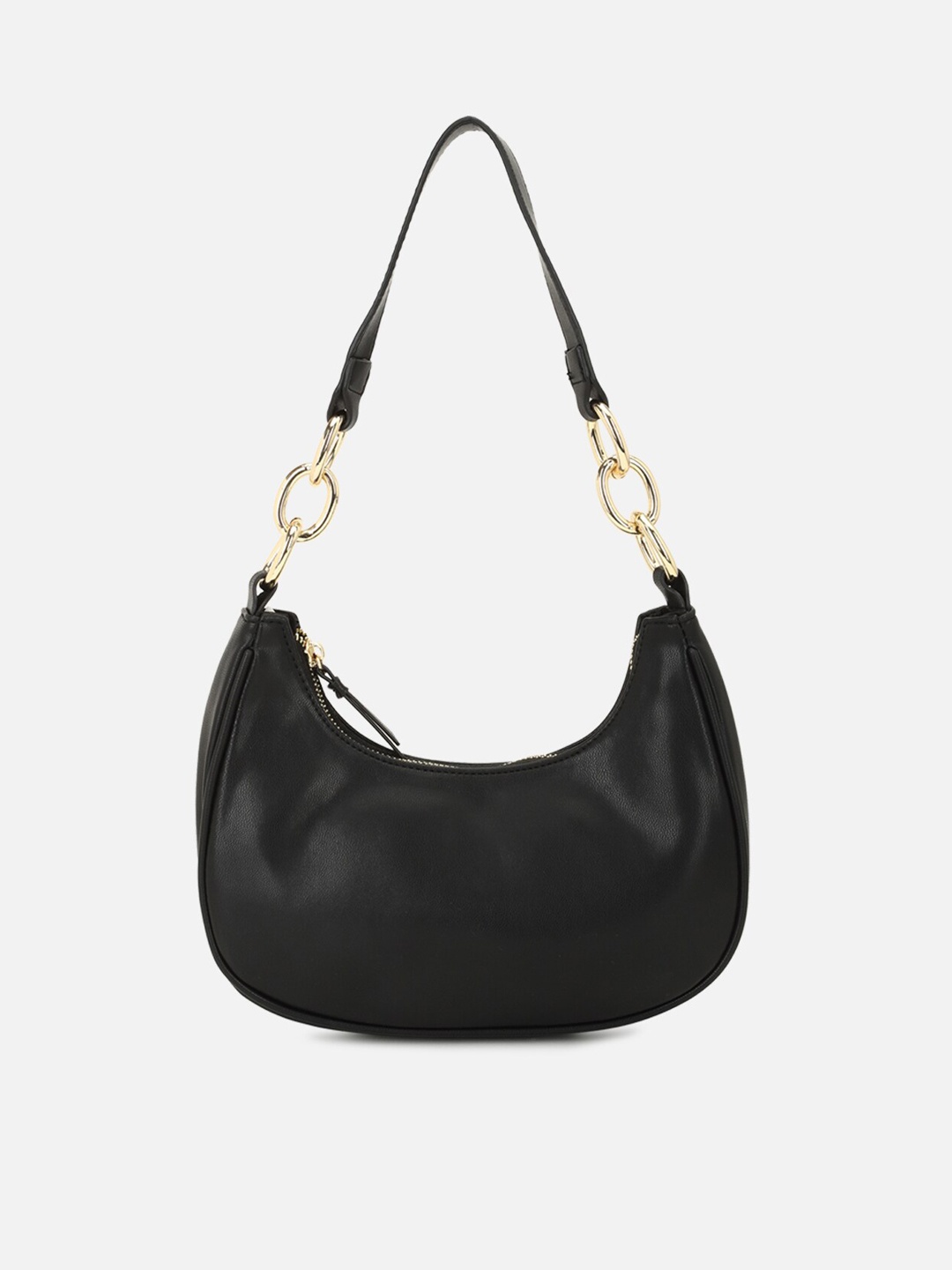 

FOREVER 21Women Black PU Half Moon Handheld Bag