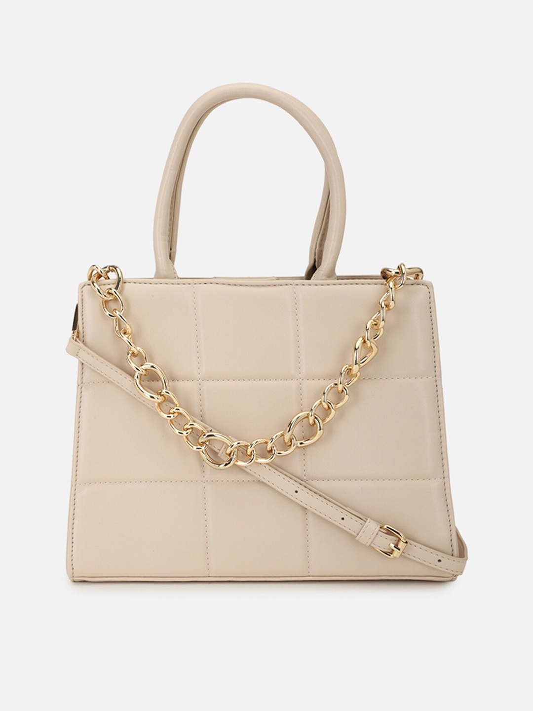 

FOREVER 21 Cream-Coloured Structured Handheld Bag with Quilted