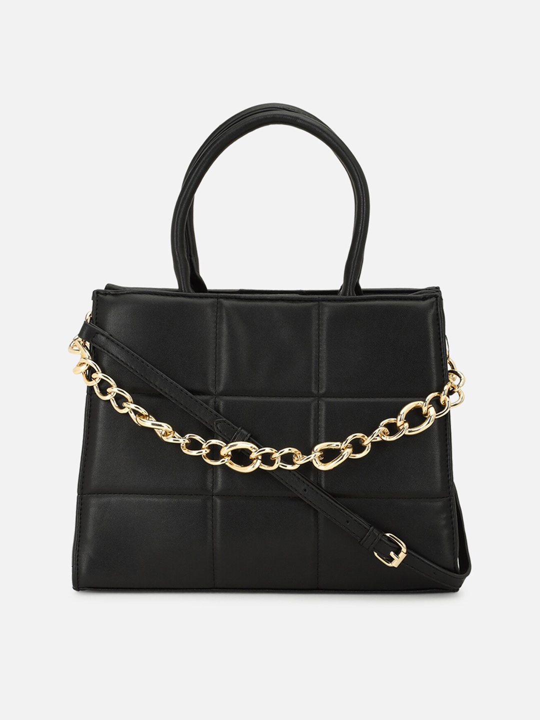 

FOREVER 21 Women Black Textured Handheld Bag with Quilted