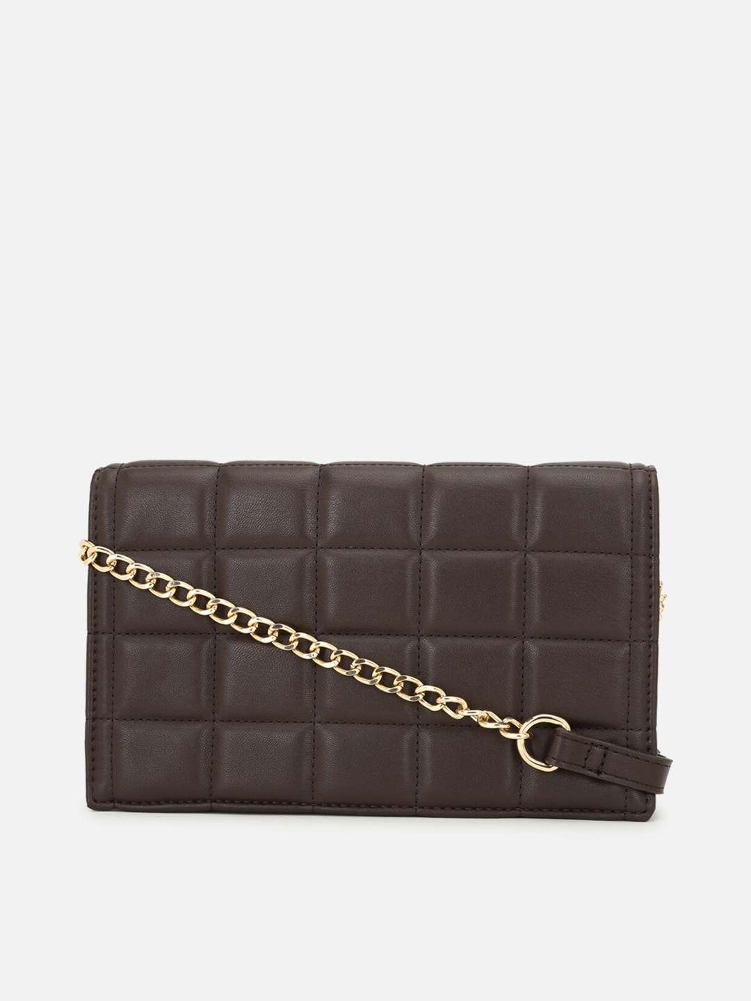 

FOREVER 21 Brown Geometric Textured PU Swagger Sling Bag with Quilted