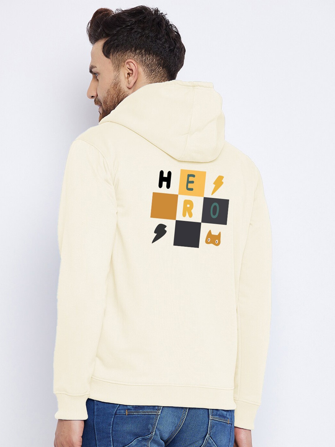 

FRENCH FLEXIOUS Men Off White Printed Hooded Sweatshirt