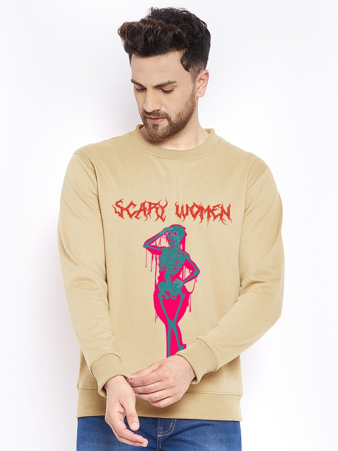 

FRENCH FLEXIOUS Men Beige Printed Sweatshirt