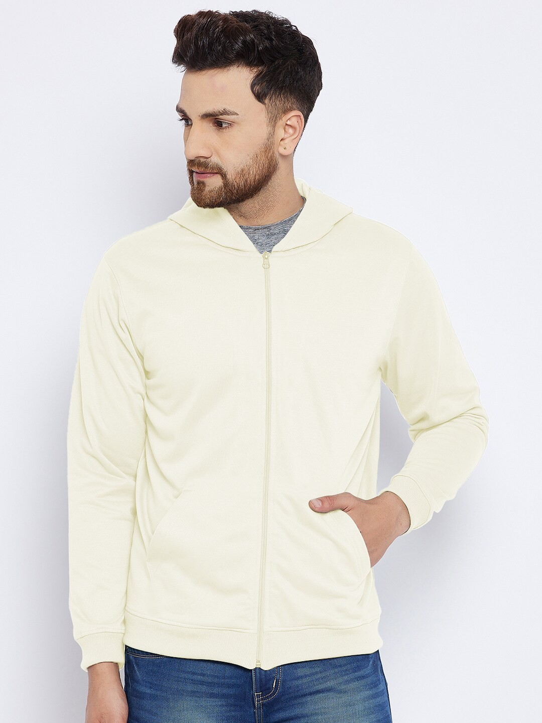 

FRENCH FLEXIOUS Men Off White Hooded Sweatshirt