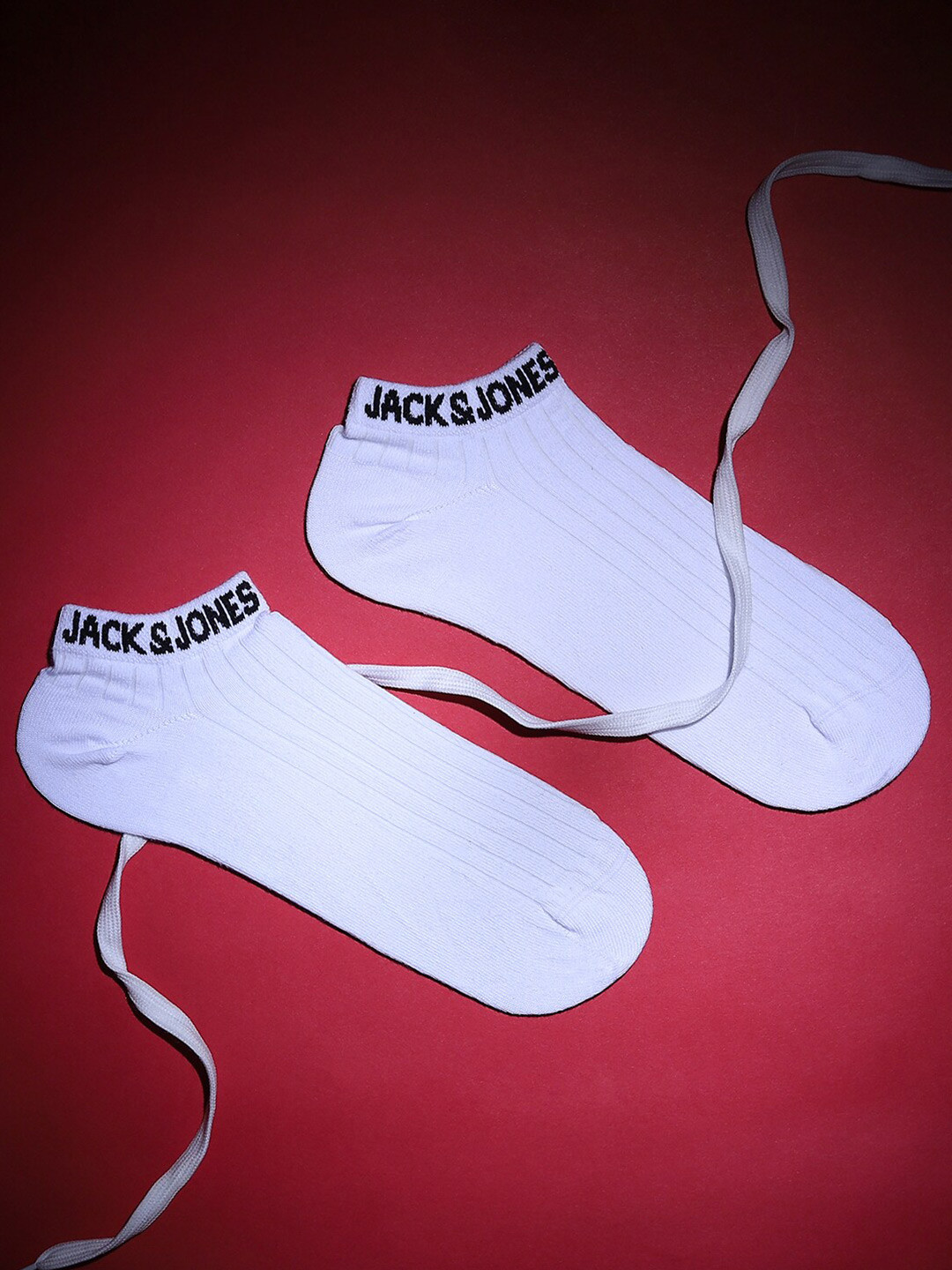 

Jack & Jones Men Patterned Ankle-Length Cotton Socks, White