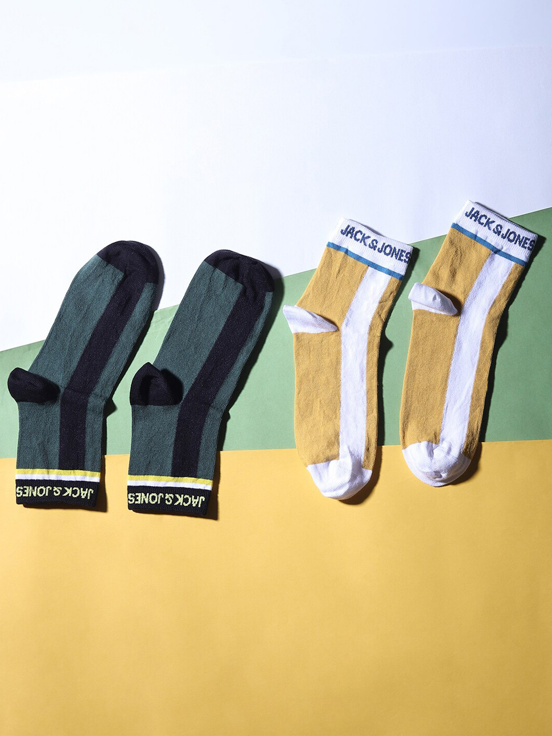 

Jack & Jones Men Pack of 2 Grey & Yellow Colorblocked Cotton Above Ankle-Length Socks