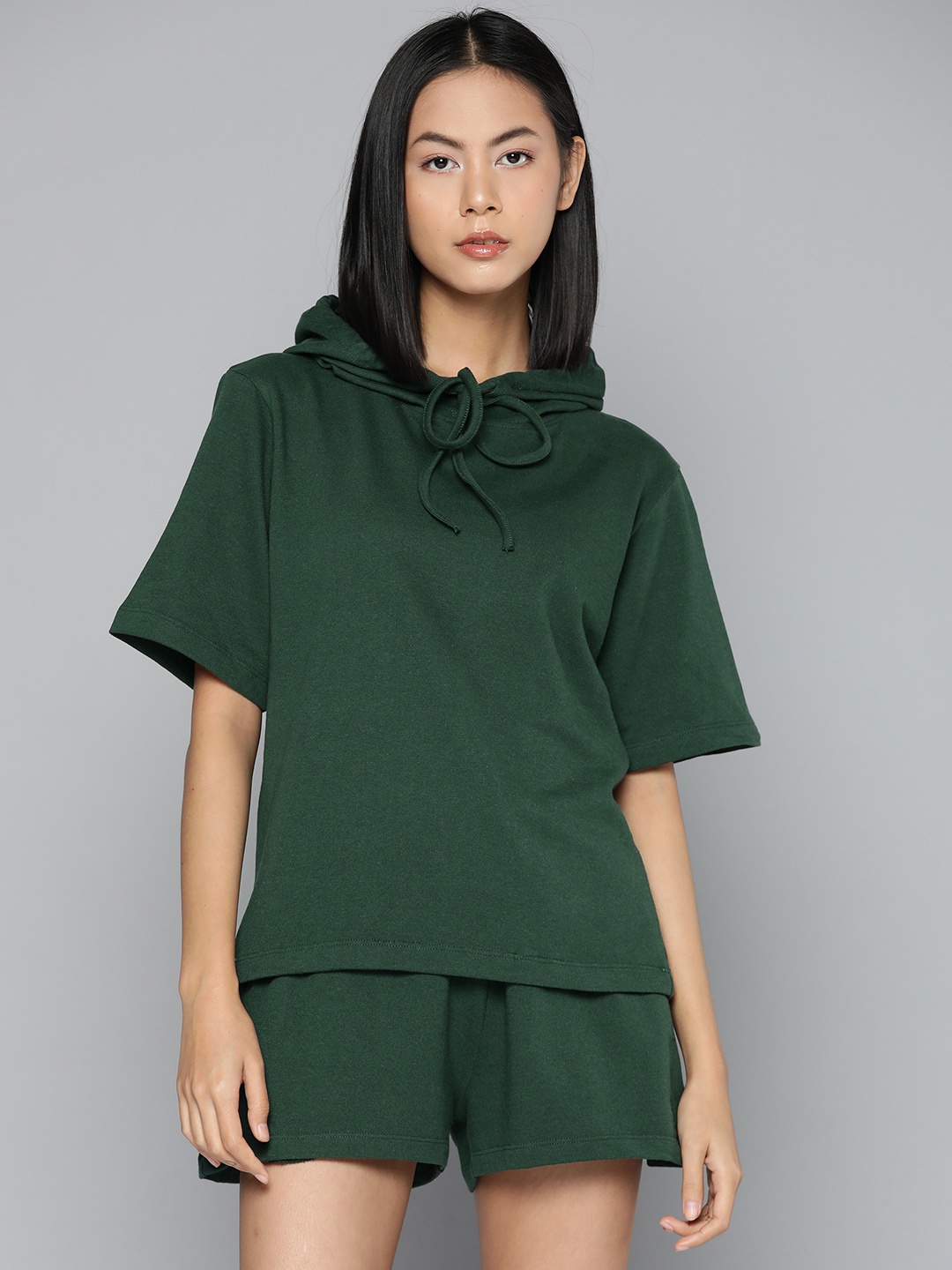

ether Women Pure Cotton Hooded Co-Ords, Green