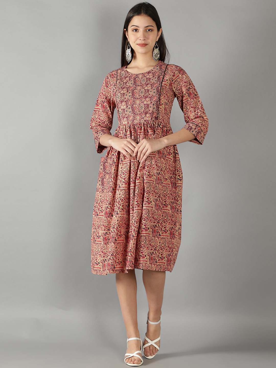 

Cot'N Soft Women Maroon & Beige Printed Kalamkari Ethnic Dress