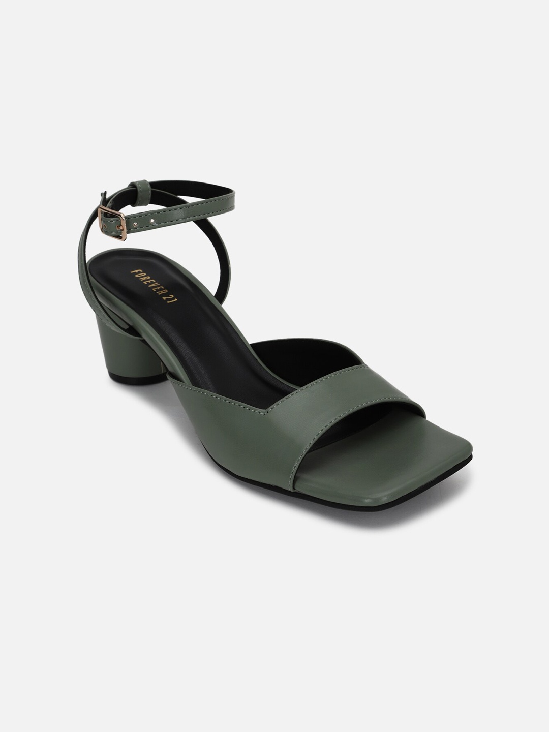 

FOREVER 21 Green Solid Block Heels with Buckles