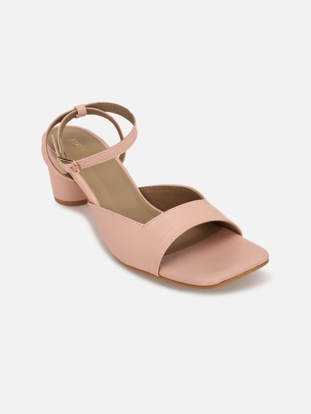 

FOREVER 21 Peach-Coloured Block Sandals with Buckles