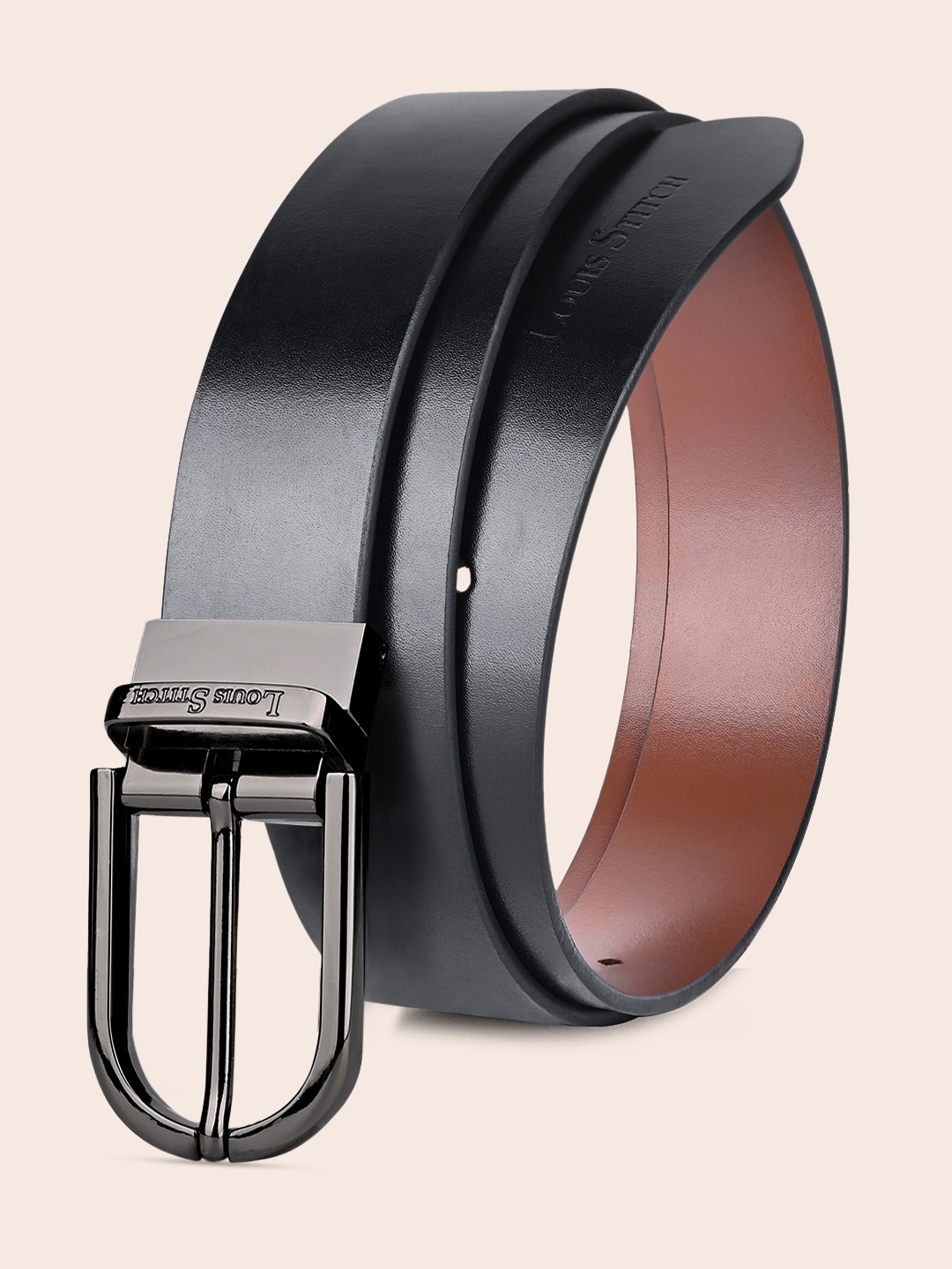 

LOUIS STITCH Men Italian Leather Textured Reversible Belt, Black