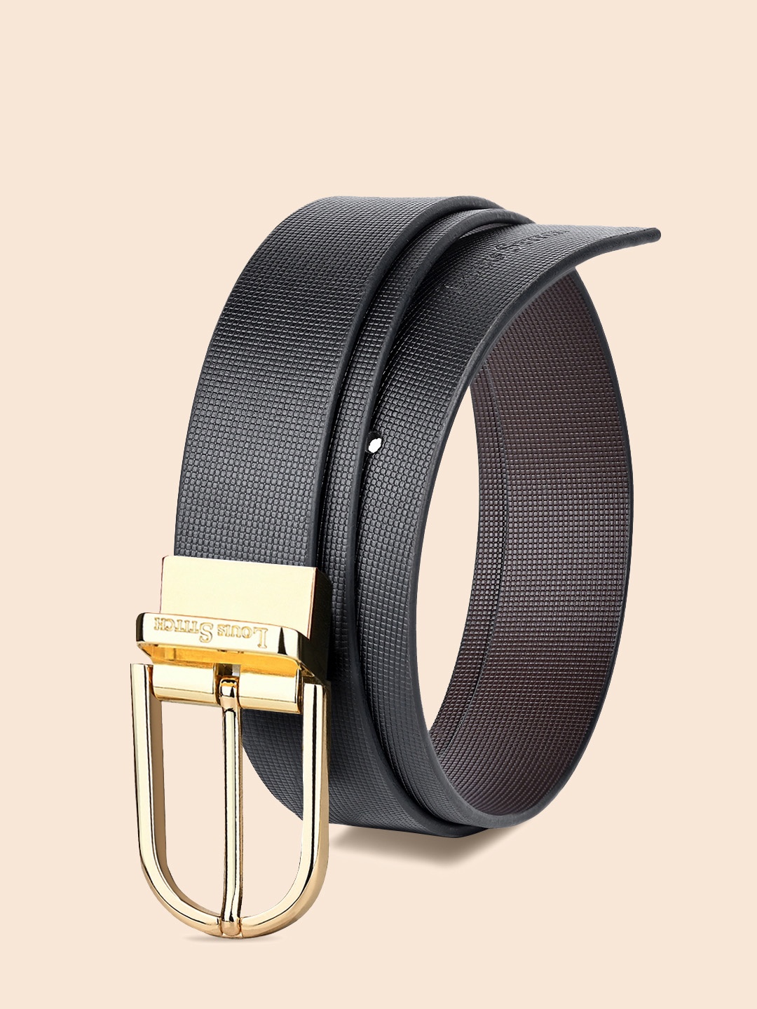 

LOUIS STITCH Men Italian Leather Textured Reversible Belt, Black
