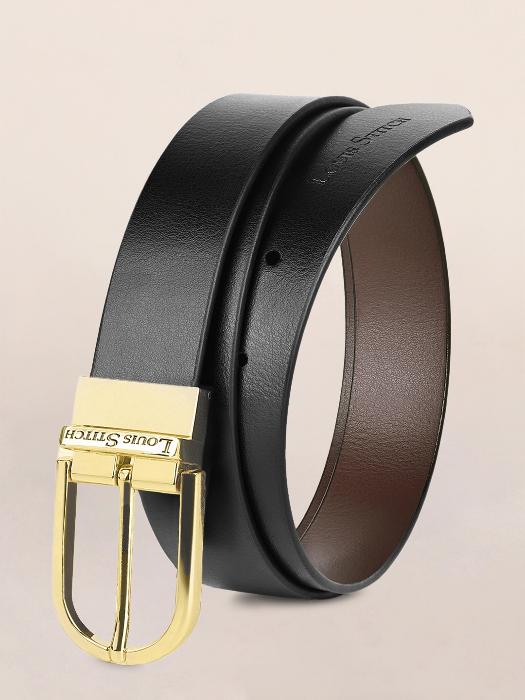 

LOUIS STITCH Men Italian Leather Textured Reversible Belt, Black