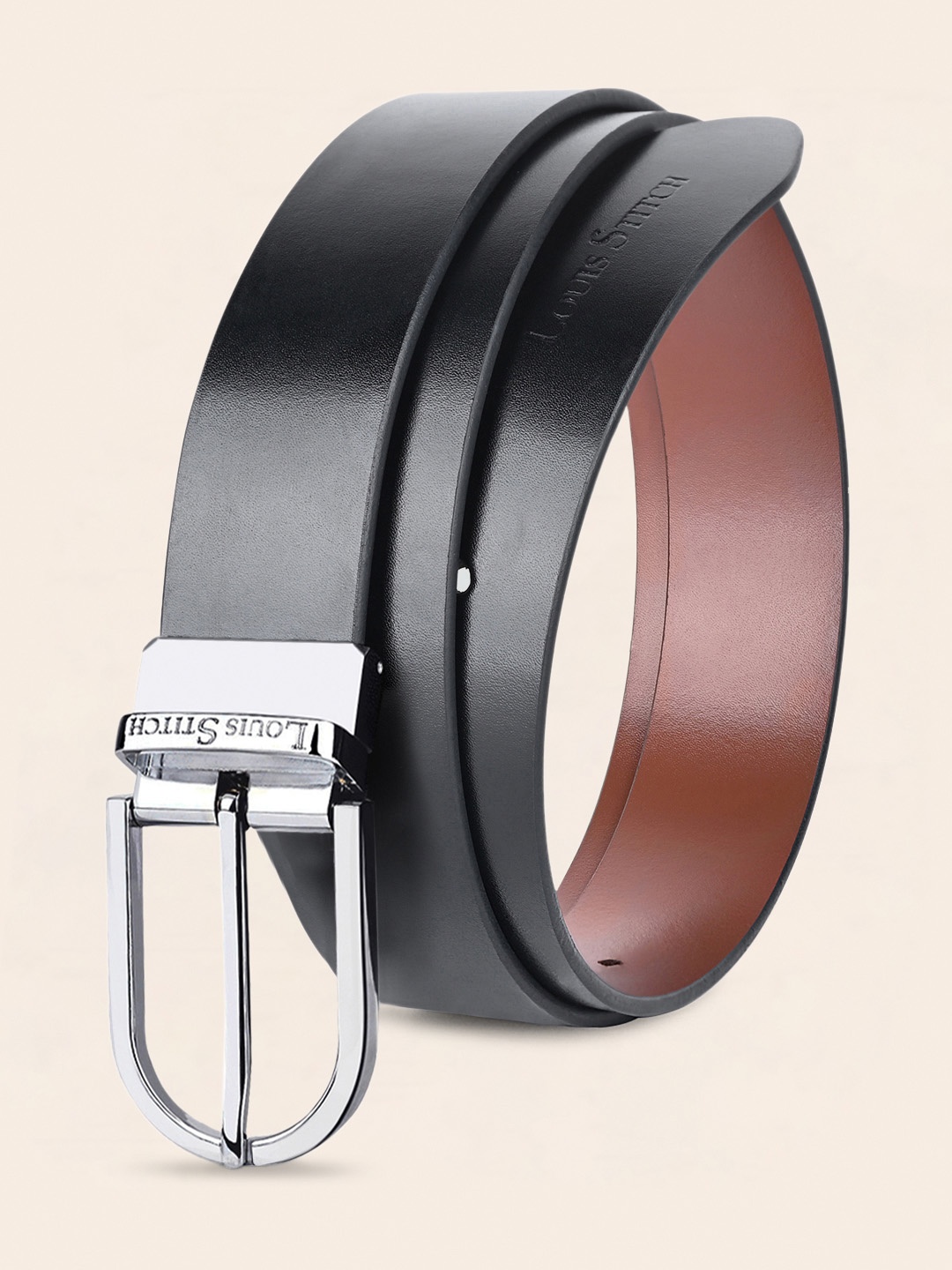 

LOUIS STITCH Men Italian Leather Textured Reversible Belt, Black
