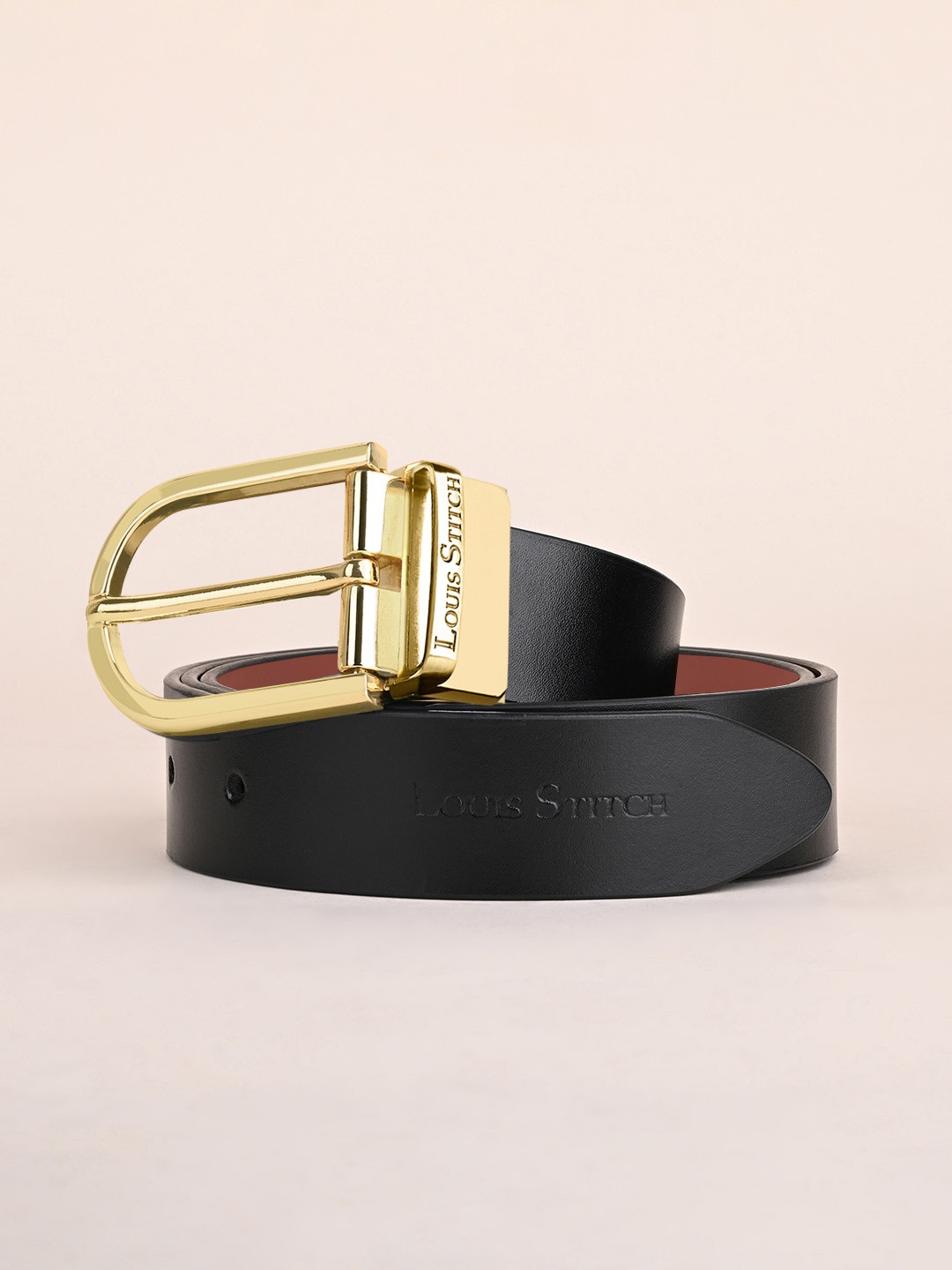 

LOUIS STITCH Men Italian Leather Textured Reversible Belt, Black
