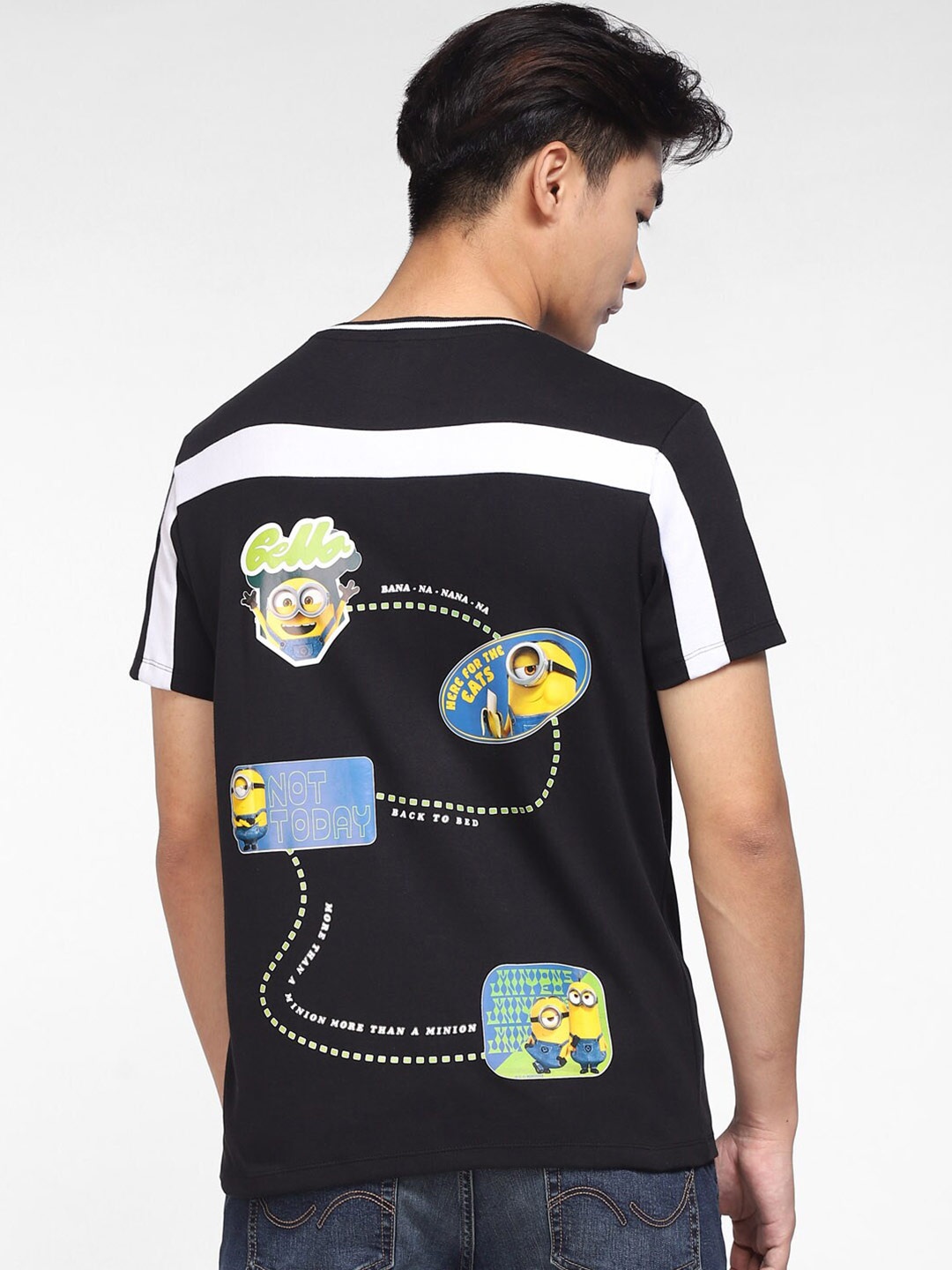 

Jack & Jones Men Black & White Minions Printed T-shirt