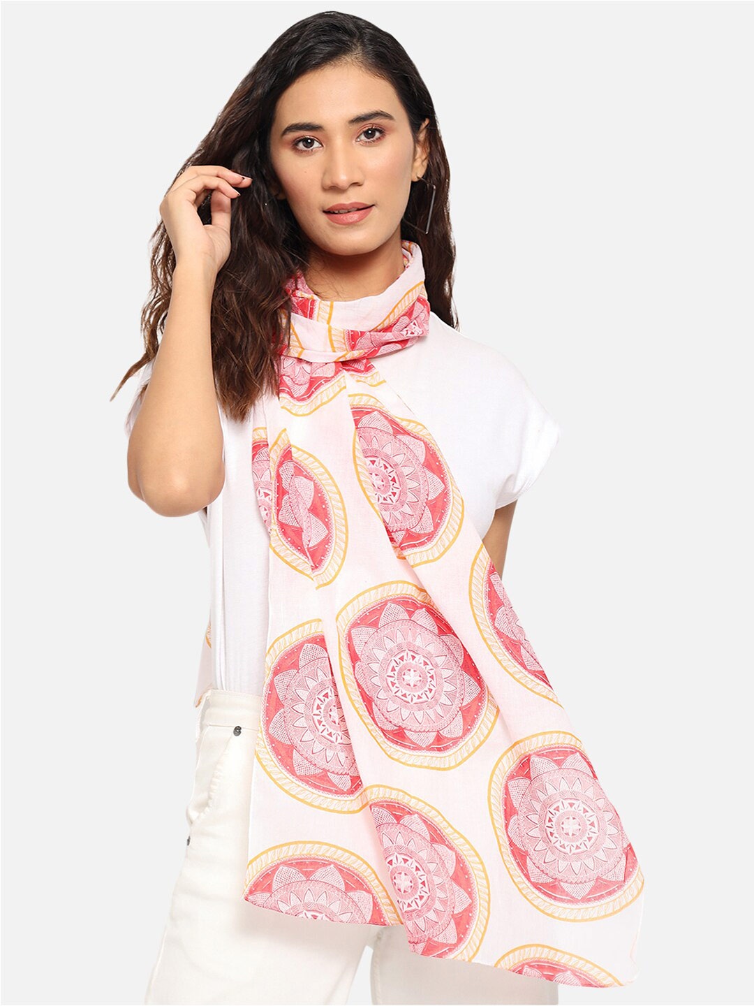 

Trend Arrest Women White & Pink Printed Scarf