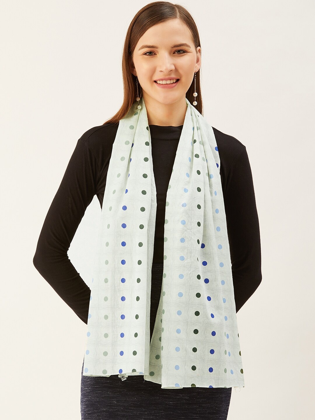 

Trend Arrest Women White & Black Polka Dot Printed Scarf