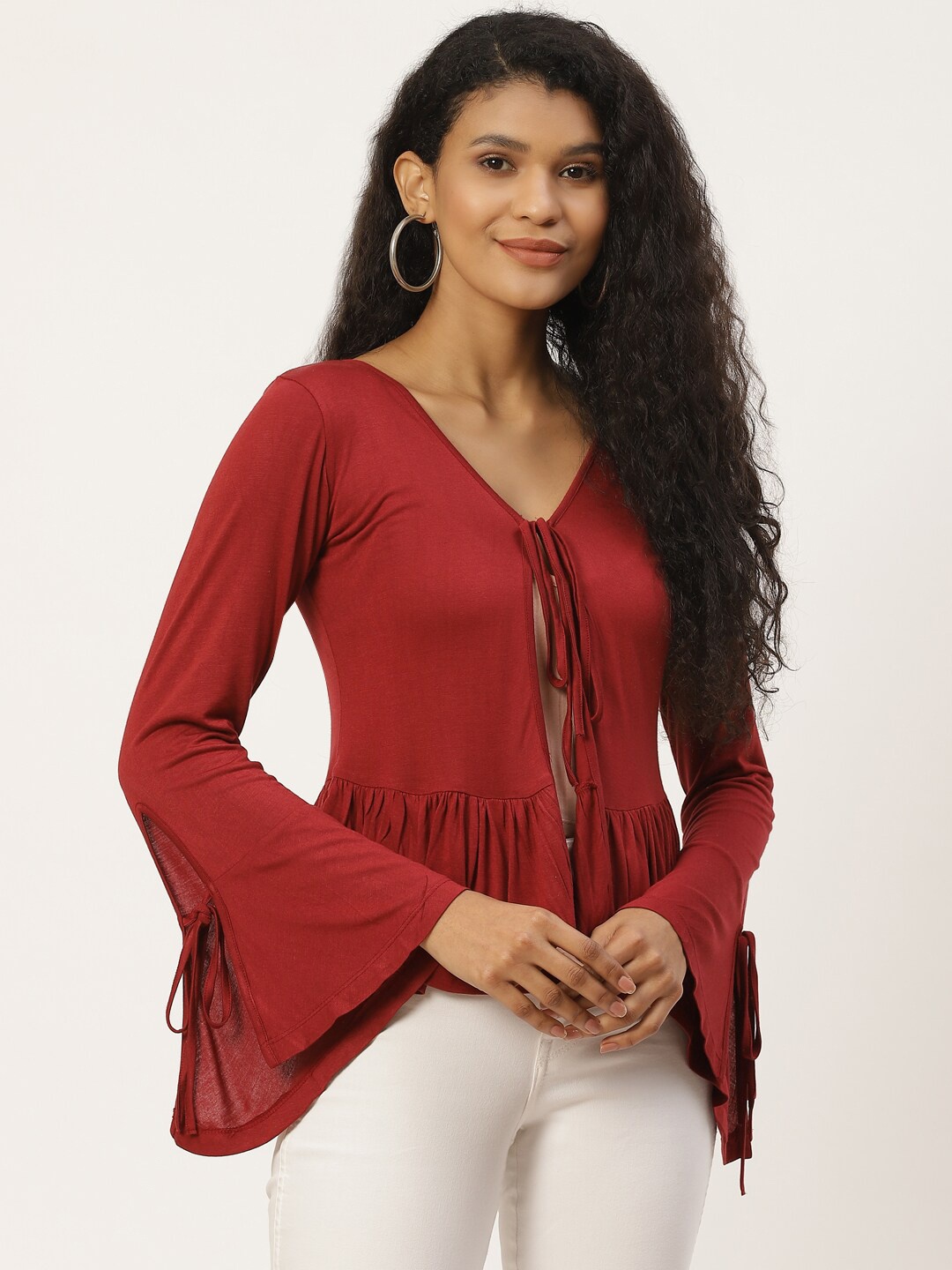 

Trend Arrest Women Maroon Tie-Up Shrug