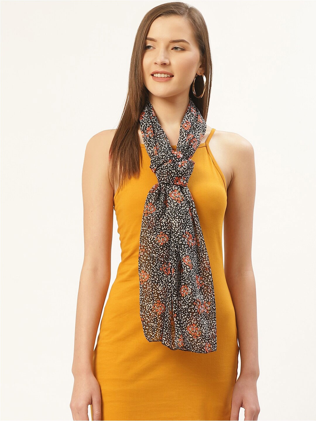 

Trend Arrest Women Black & Orange Abstract Printed Scarf