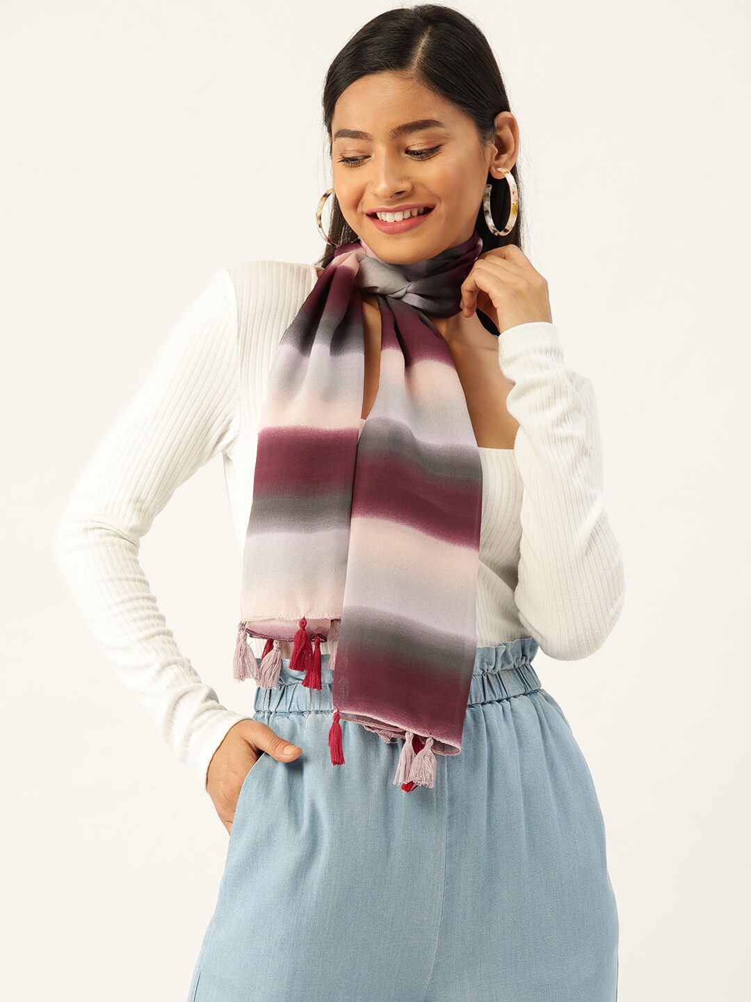 

Trend Arrest Women Magenta & White Striped Scarf