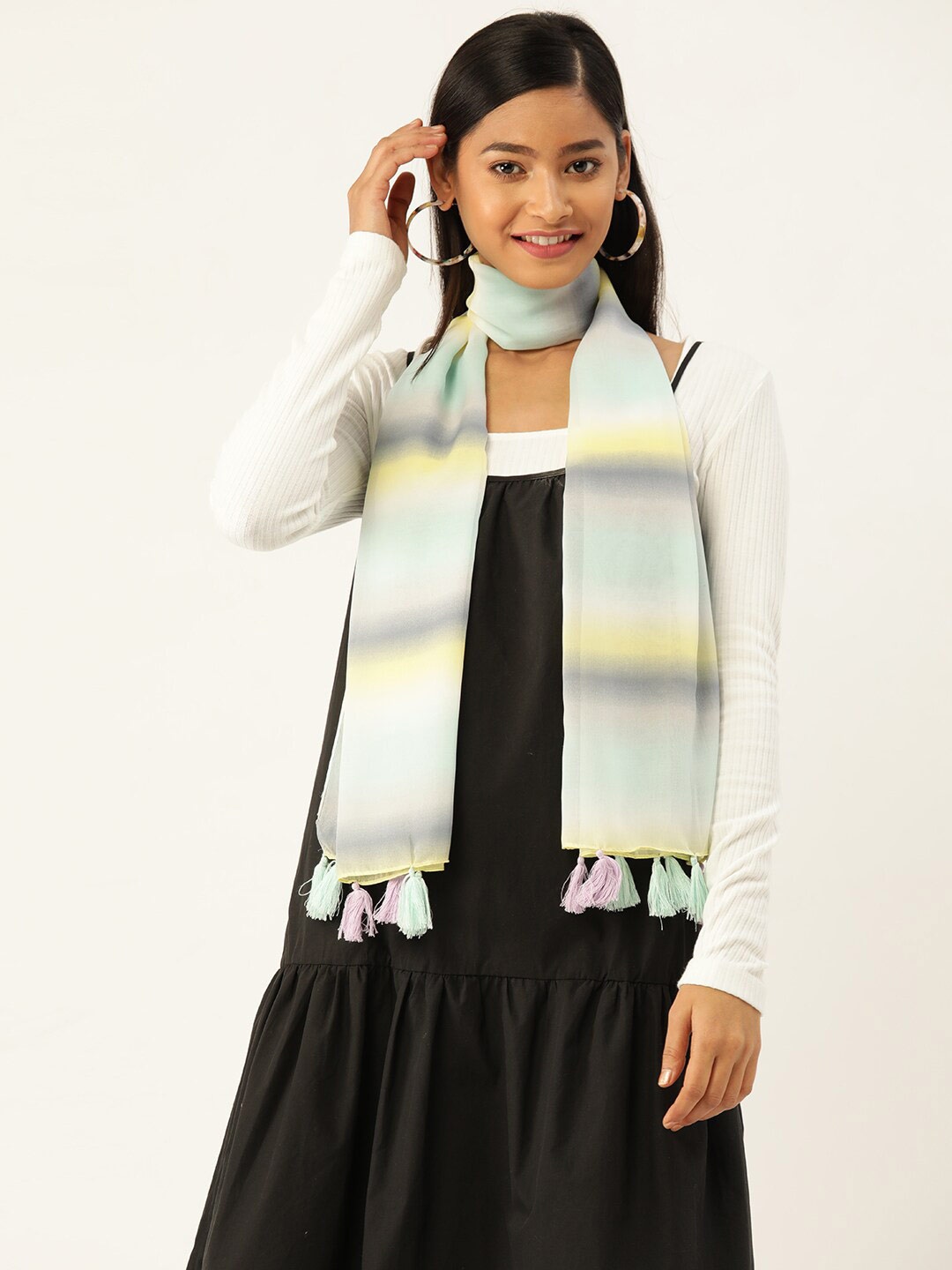 

Trend Arrest Women Yellow & Grey Striped Scarf