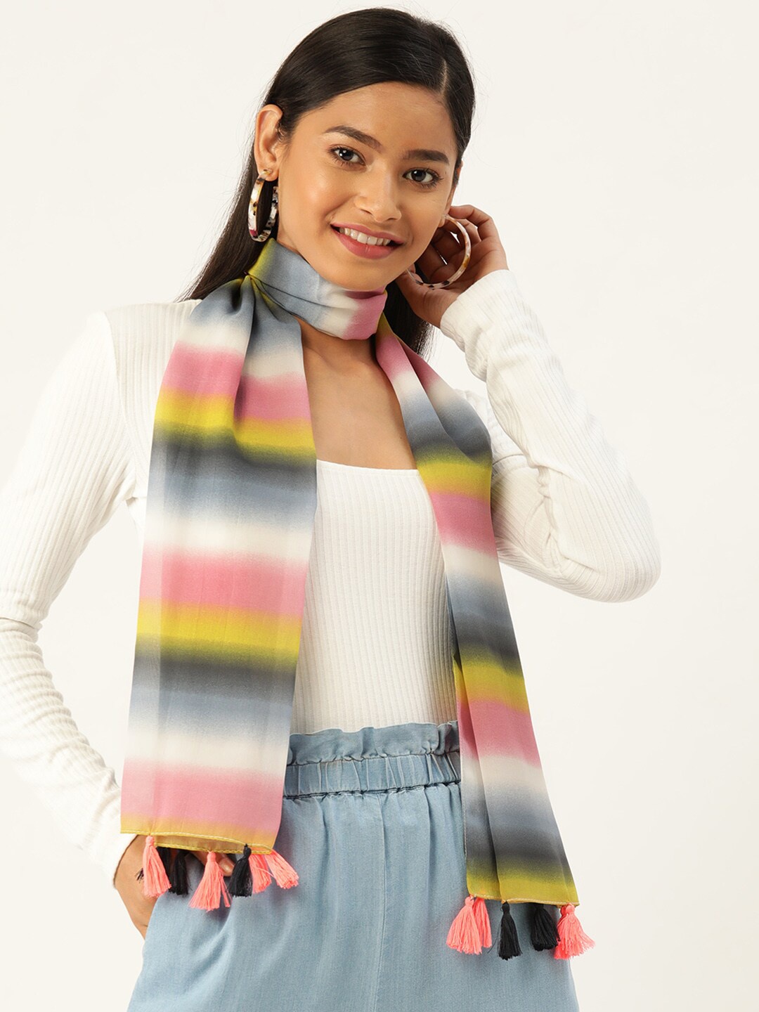 

Trend Arrest Women Pink & Grey Striped Scarf