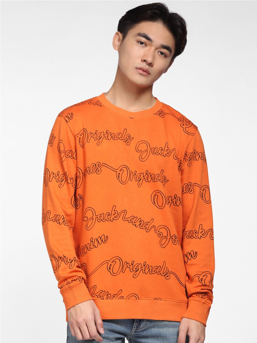 

Jack & Jones Men Orange Printed Sweatshirt