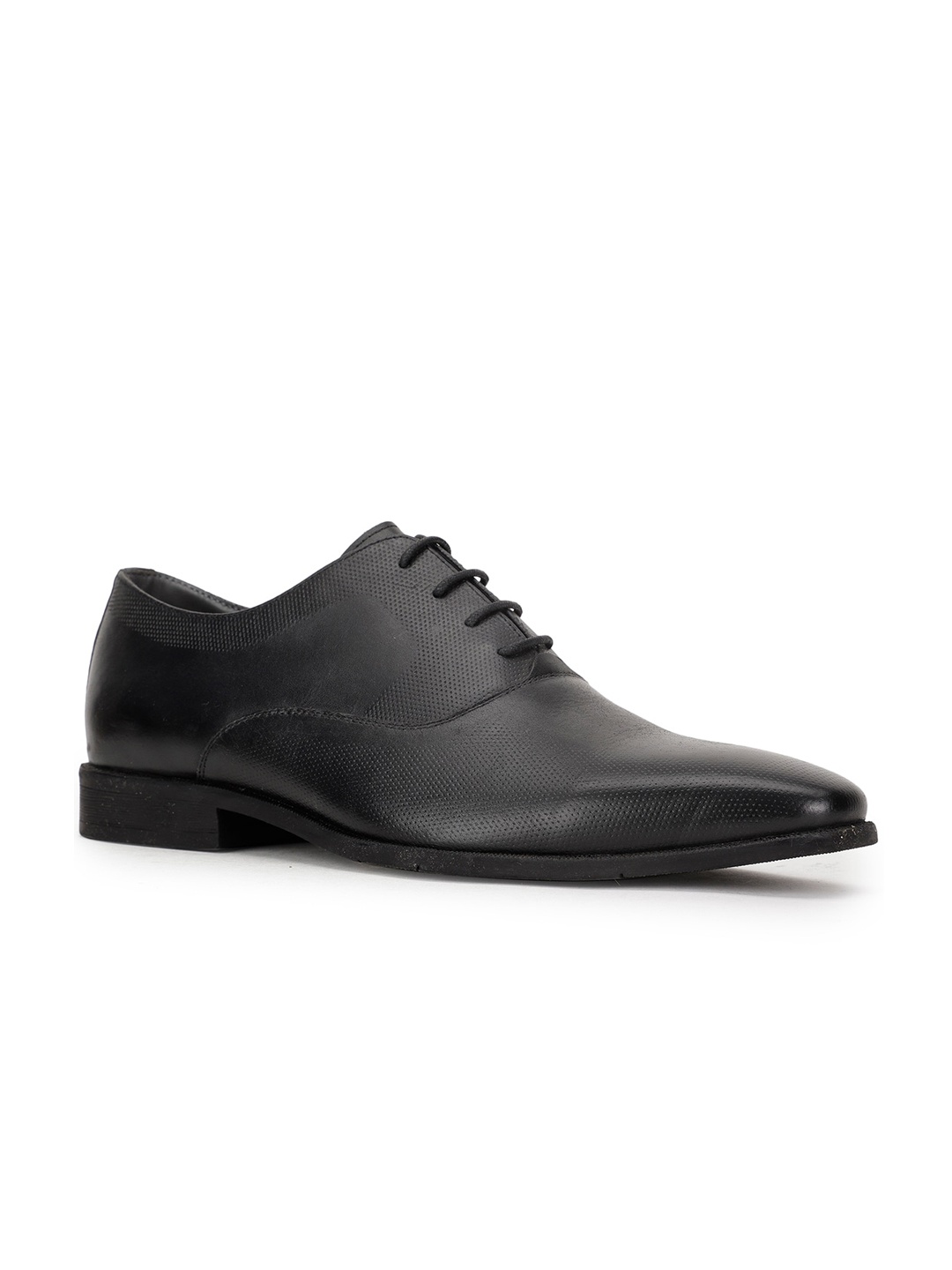 

Bata Men Black Textured Leather Formal Oxfords