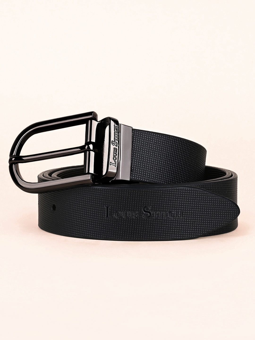 

LOUIS STITCH Men Italian Leather Textured Reversible Belt, Black