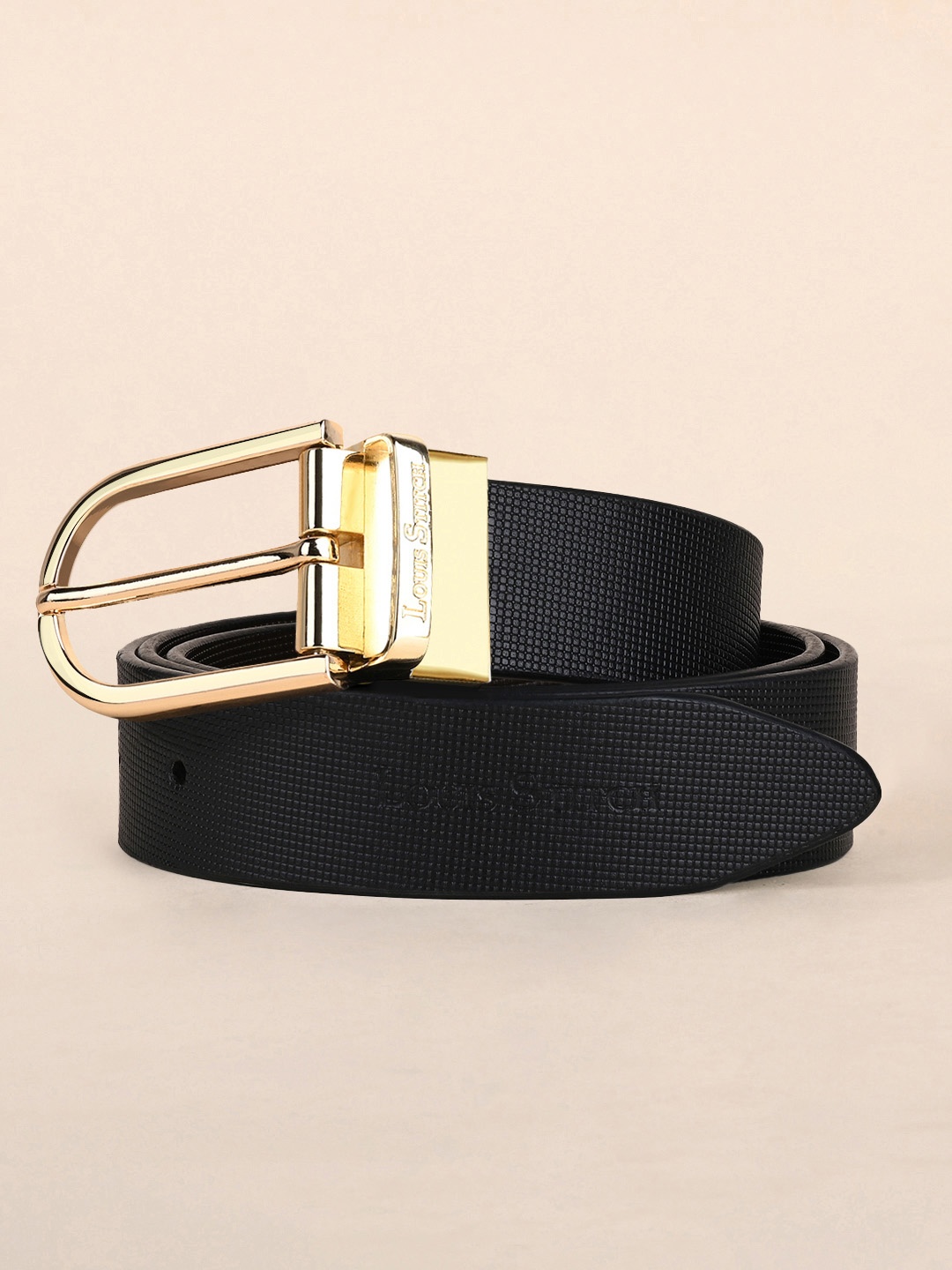 

LOUIS STITCH Men Italian Leather Textured Reversible Belt, Black